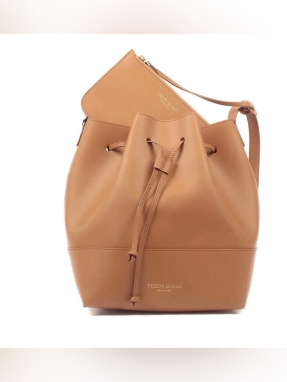 Teddy Blake Eliza Vitello 9" leather bucket bug in Camel/ Rose